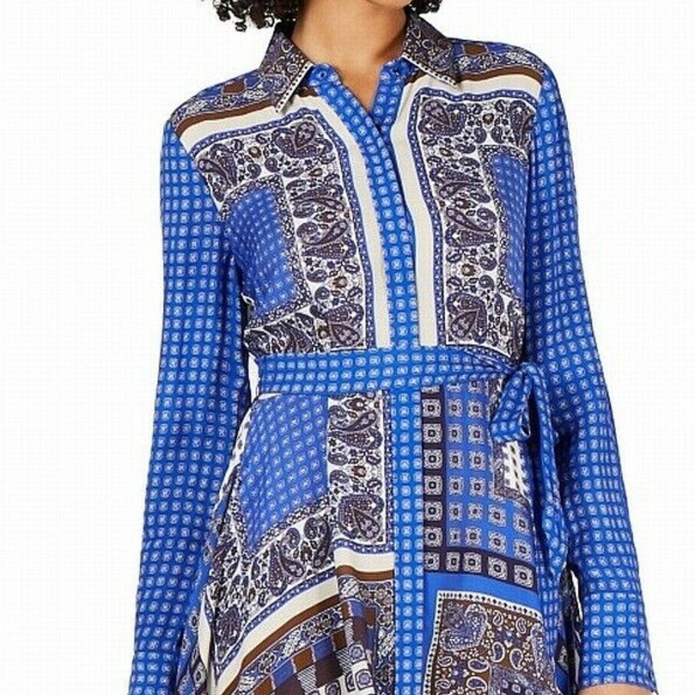 Elie Tahari Womens Shirt Dress Blue Size M Waist-T